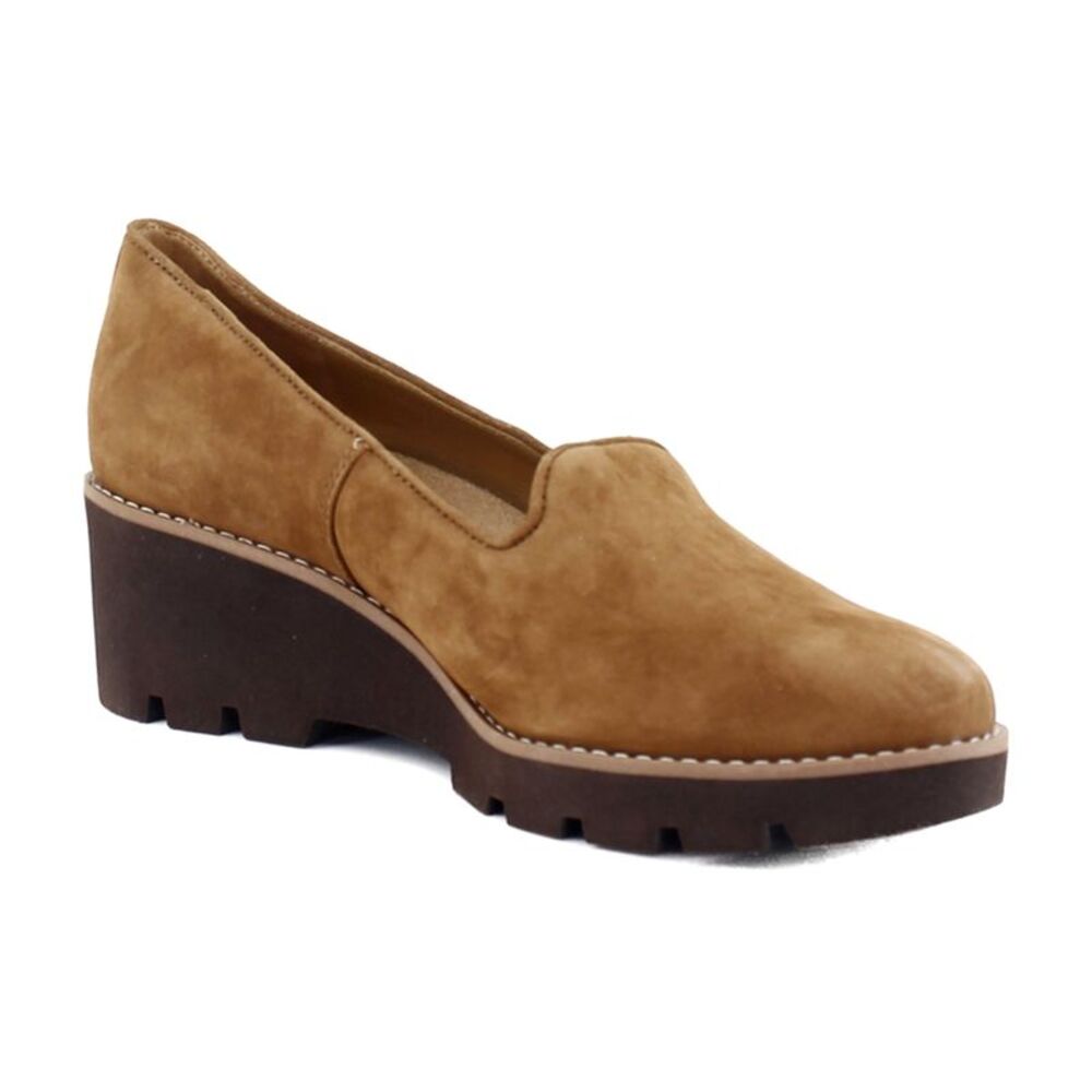 Vionic Tan Suede Wedge Loafer — Comfortable Women’s Slip-On